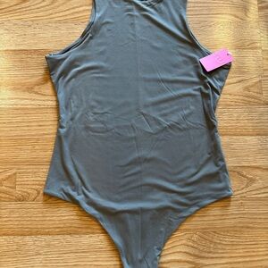 Gray Sleeveless Bodysuit with High Neckline